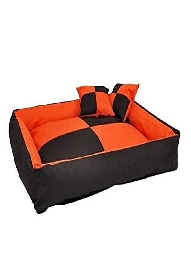 Gorgeous Square Reversible Funky,Styles Velvet Ultra Soft Dual Sofa-Style Dog Bed Orange,Black-Medium - Image 1